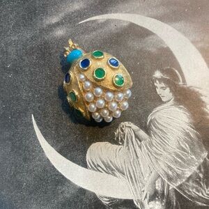 Elegant Gold and Blue Ladybug Brooch